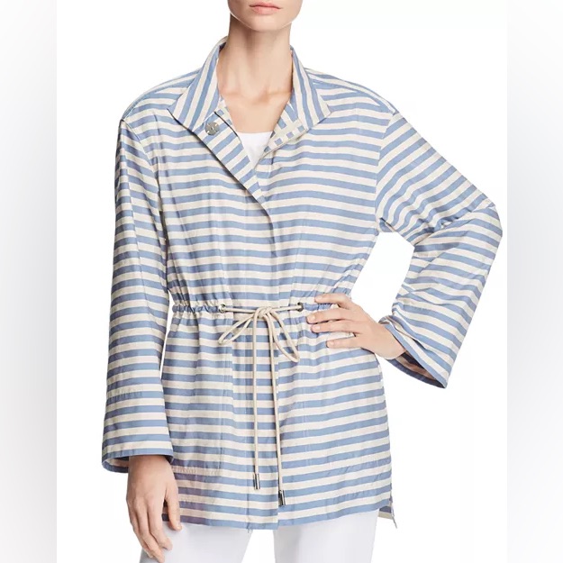 Lafayette 148 New York Blue And White Striped Drawstring Jacket